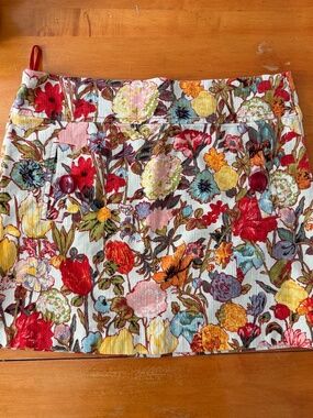 Anthropologie Elevenses Floral Mini Skirt Size 12 Cotton Stretch Garden Print